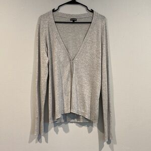 Express V-Neck Gray Long Sleeve Sweater with Rhinestone Buttons - Size Large